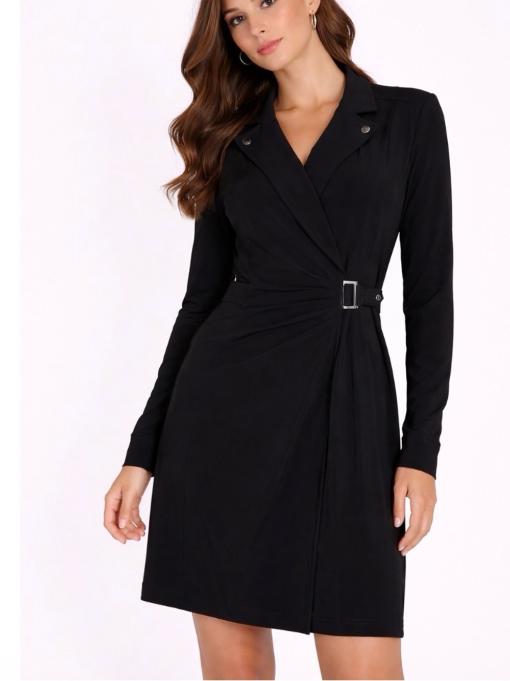 White House Black Market dress true wrap knee length moto slinky black career  2